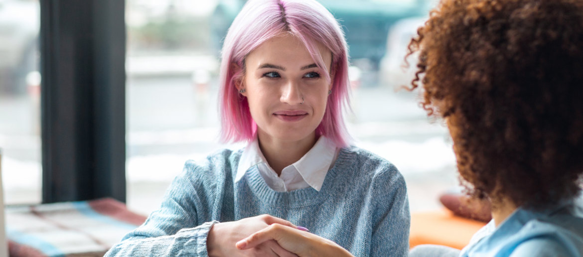 young woman at successful job interview